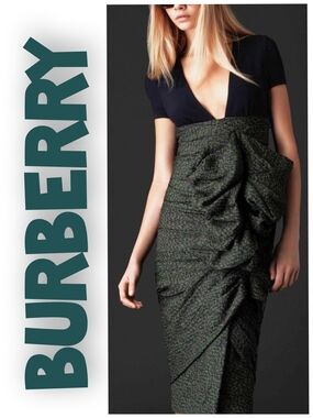 Burberry Prorsum Black and Dark Green Midi Formal Dress Size 40 US size 6